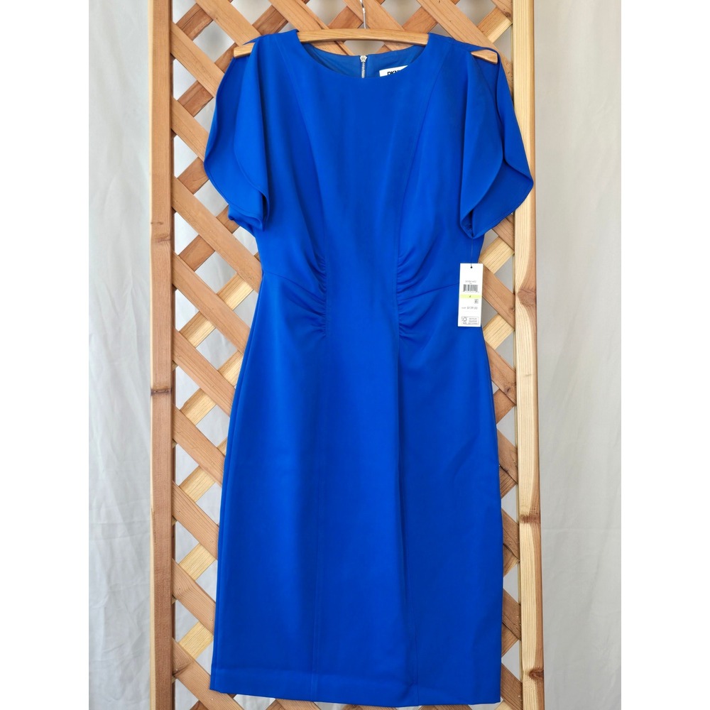 DKNY Ruched Sheath Dress Womens Size 4 Blue Flutter‎ Sleeve DD5N1M32 -New